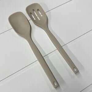 Tovolo Elements Silicone Mixing & Slotted Spoons Set of 2 Oatmeal